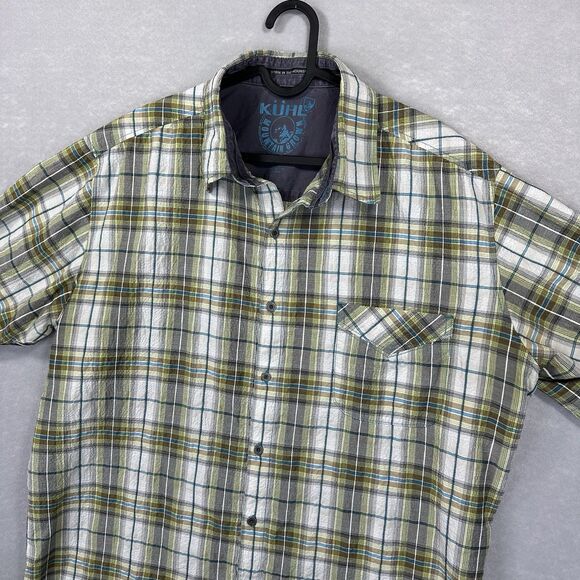 Kuhl Crinkle Stallion Men’s XL Short Sleeve Plaid Button Up Outdoor Hiking Shirt - Picture 3 of 15